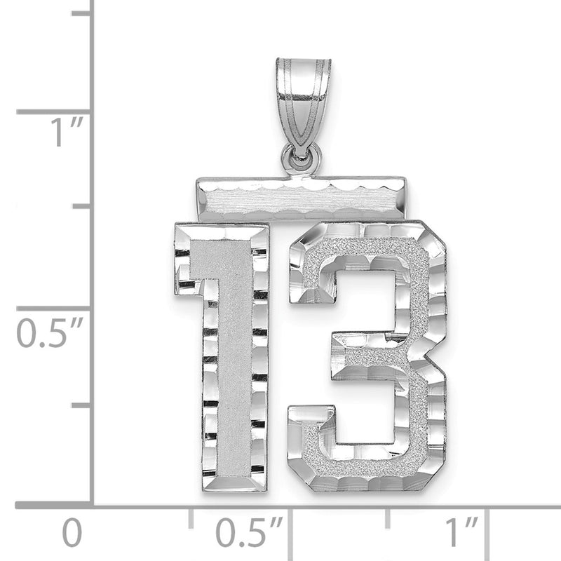 14k White Goldw Large Brushed Diamond-cut Number 13 Charm