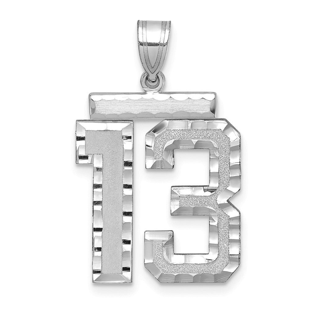 14k White Goldw Large Brushed Diamond-cut Number 13 Charm