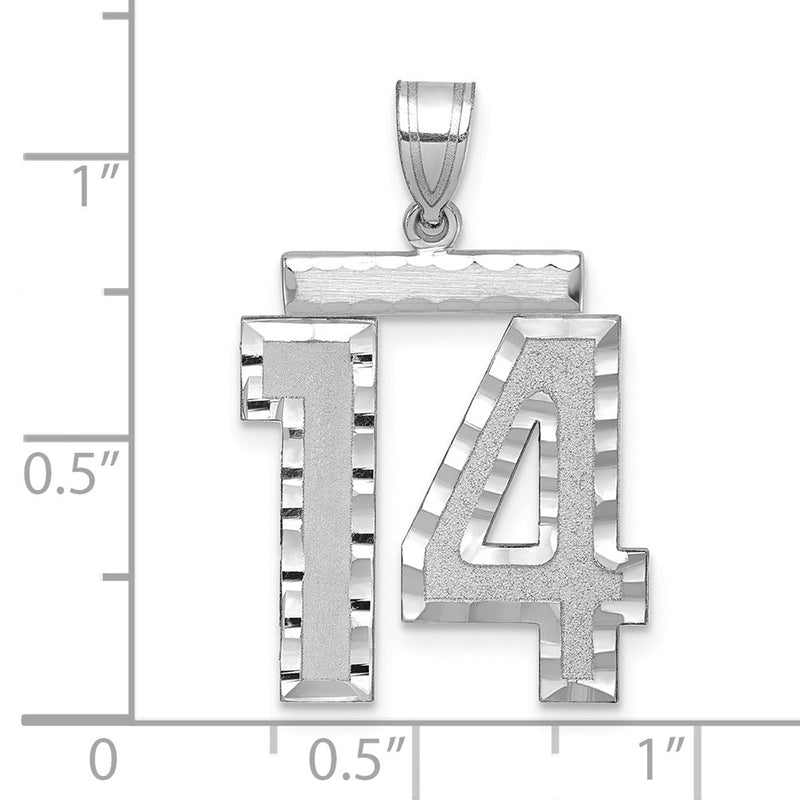 14k White Goldw Large Brushed Diamond-cut Number 14 Charm