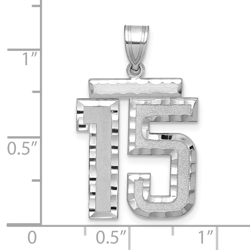 14k White Goldw Large Brushed  Diamond-cut Number 15 Charm