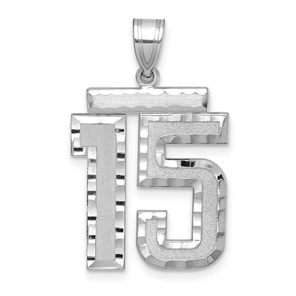 14k White Goldw Large Brushed  Diamond-cut Number 15 Charm