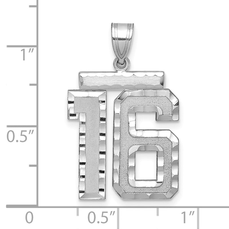 14k White Goldw Large Brushed Diamond-cut Number 16 Charm