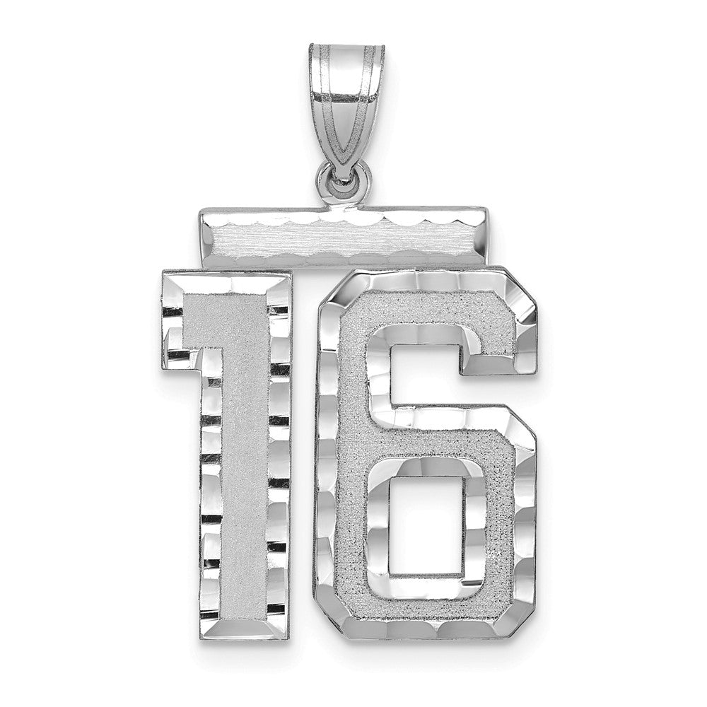 14k White Goldw Large Brushed Diamond-cut Number 16 Charm