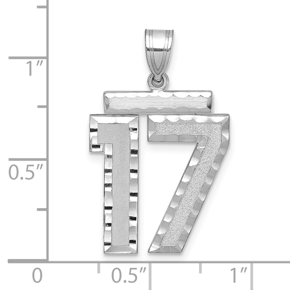 14k White Goldw Large Brushed Diamond-cut Number 17 Charm