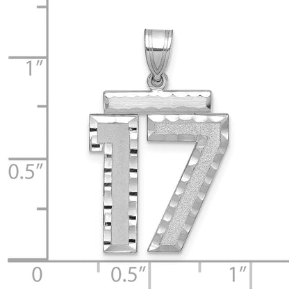 14k White Goldw Large Brushed Diamond-cut Number 17 Charm