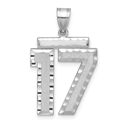 14k White Goldw Large Brushed Diamond-cut Number 17 Charm