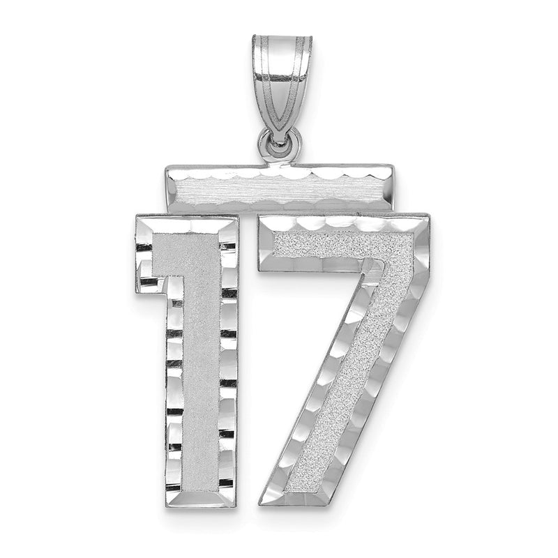 14k White Goldw Large Brushed Diamond-cut Number 17 Charm