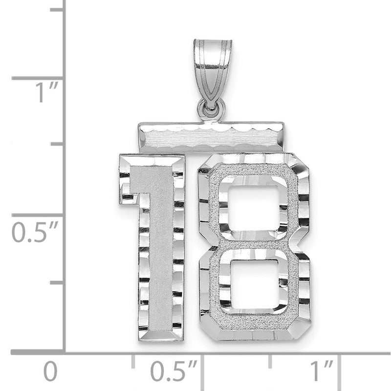 14k White Goldw Large Brushed Diamond-cut Number 18 Charm