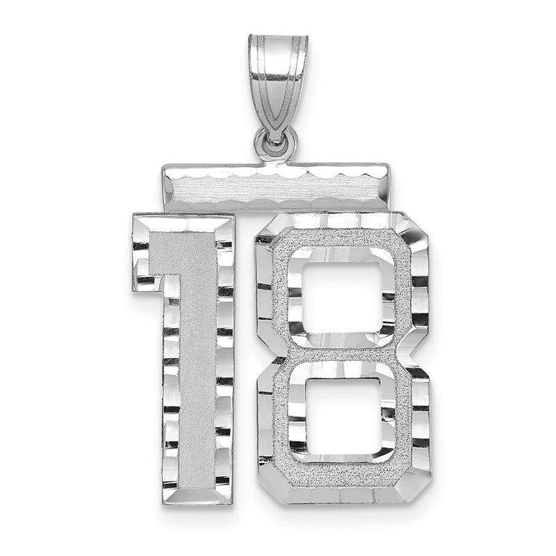 14k White Goldw Large Brushed Diamond-cut Number 18 Charm