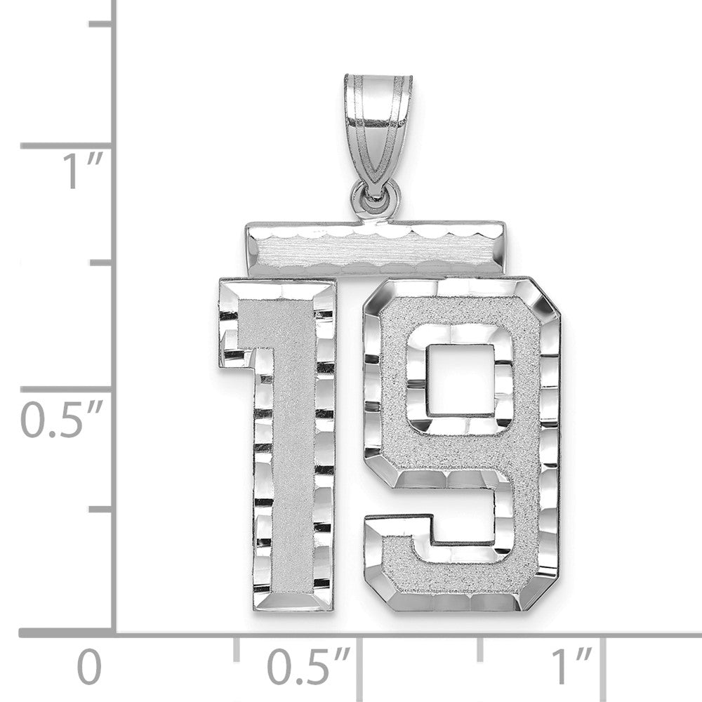 14k White Goldw Large Brushed Diamond-cut Number 19 Charm