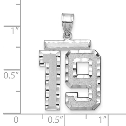 14k White Goldw Large Brushed Diamond-cut Number 19 Charm