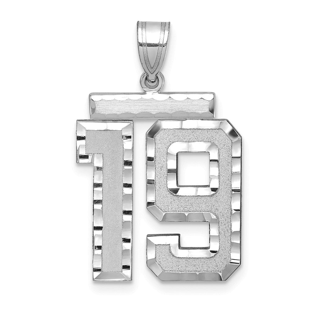 14k White Goldw Large Brushed Diamond-cut Number 19 Charm