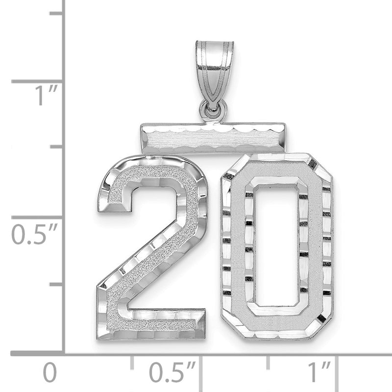 14k White Goldw Large Brushed Diamond-cut Number 20 Charm