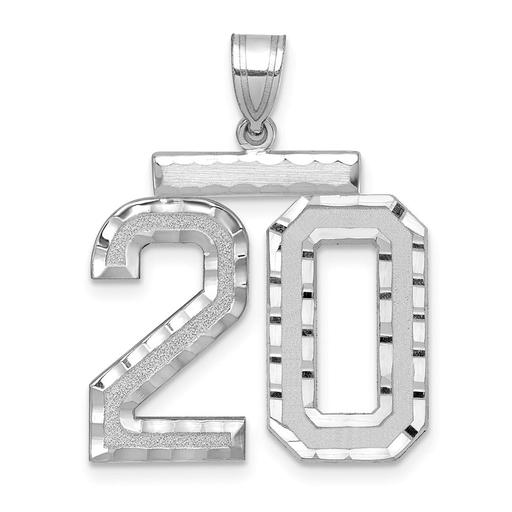 14k White Goldw Large Brushed Diamond-cut Number 20 Charm