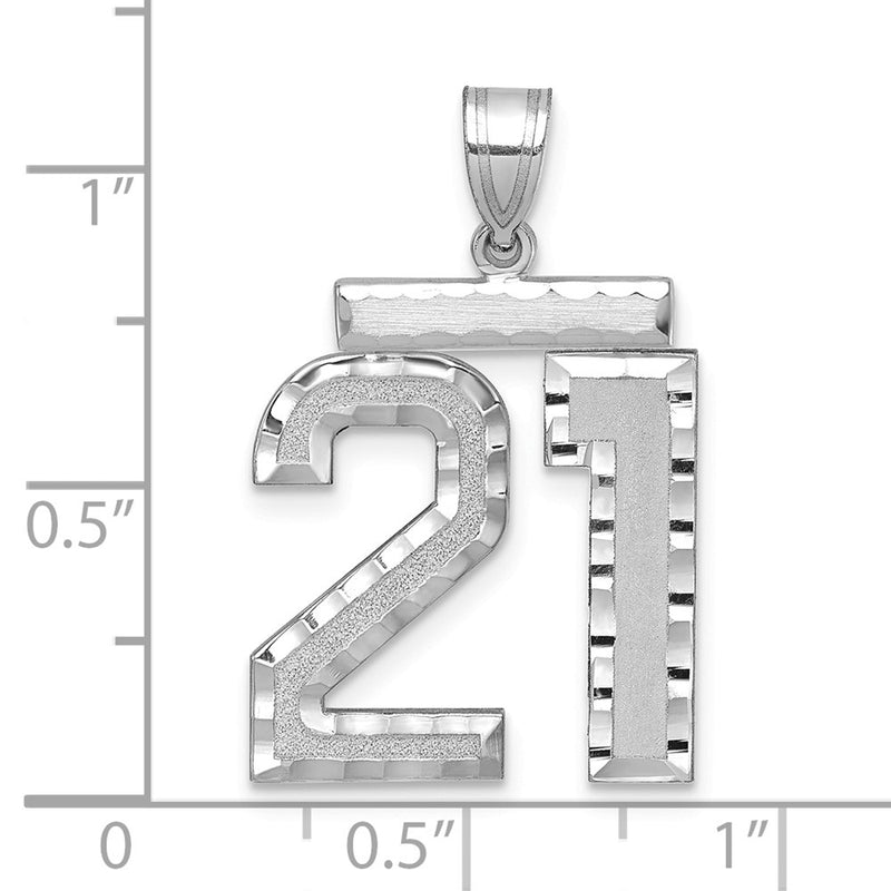 14k White Goldw Large Brushed Diamond-cut Number 21 Charm