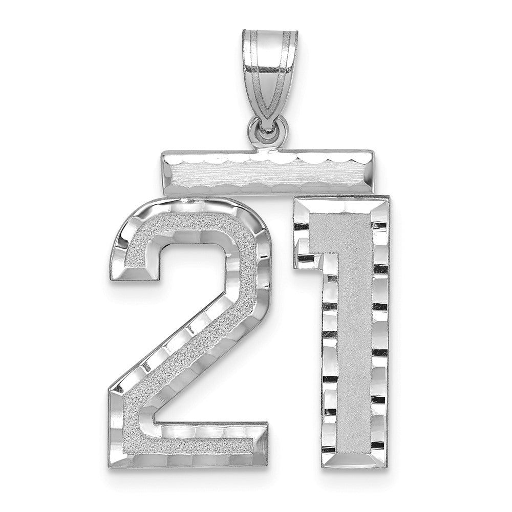 14k White Goldw Large Brushed Diamond-cut Number 21 Charm
