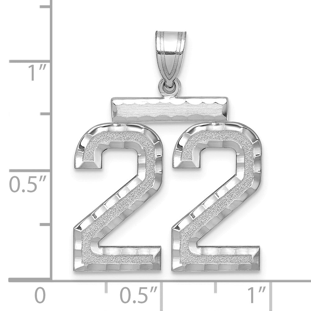 14k White Goldw Large Brushed Diamond-cut Number 22 Charm