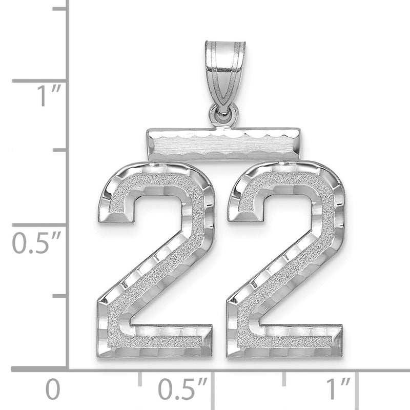 14k White Goldw Large Brushed Diamond-cut Number 22 Charm