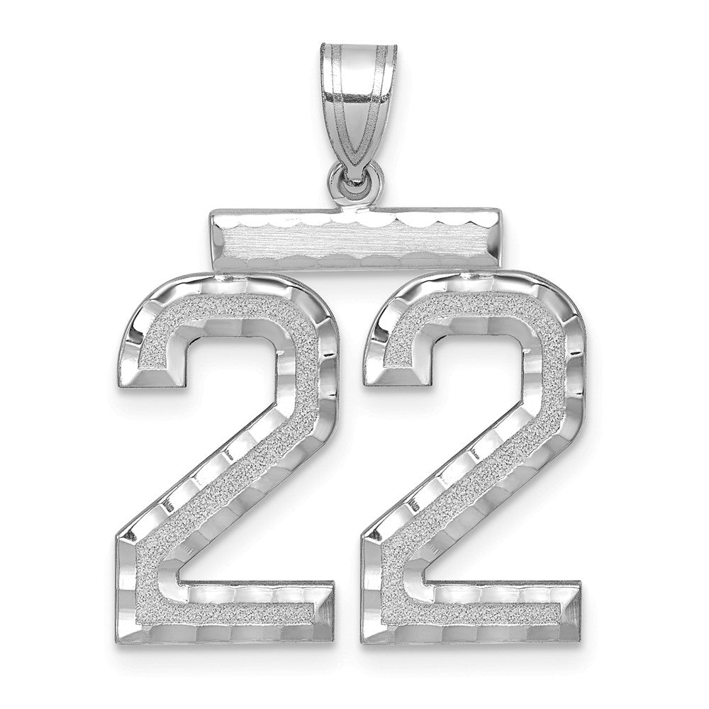 14k White Goldw Large Brushed Diamond-cut Number 22 Charm
