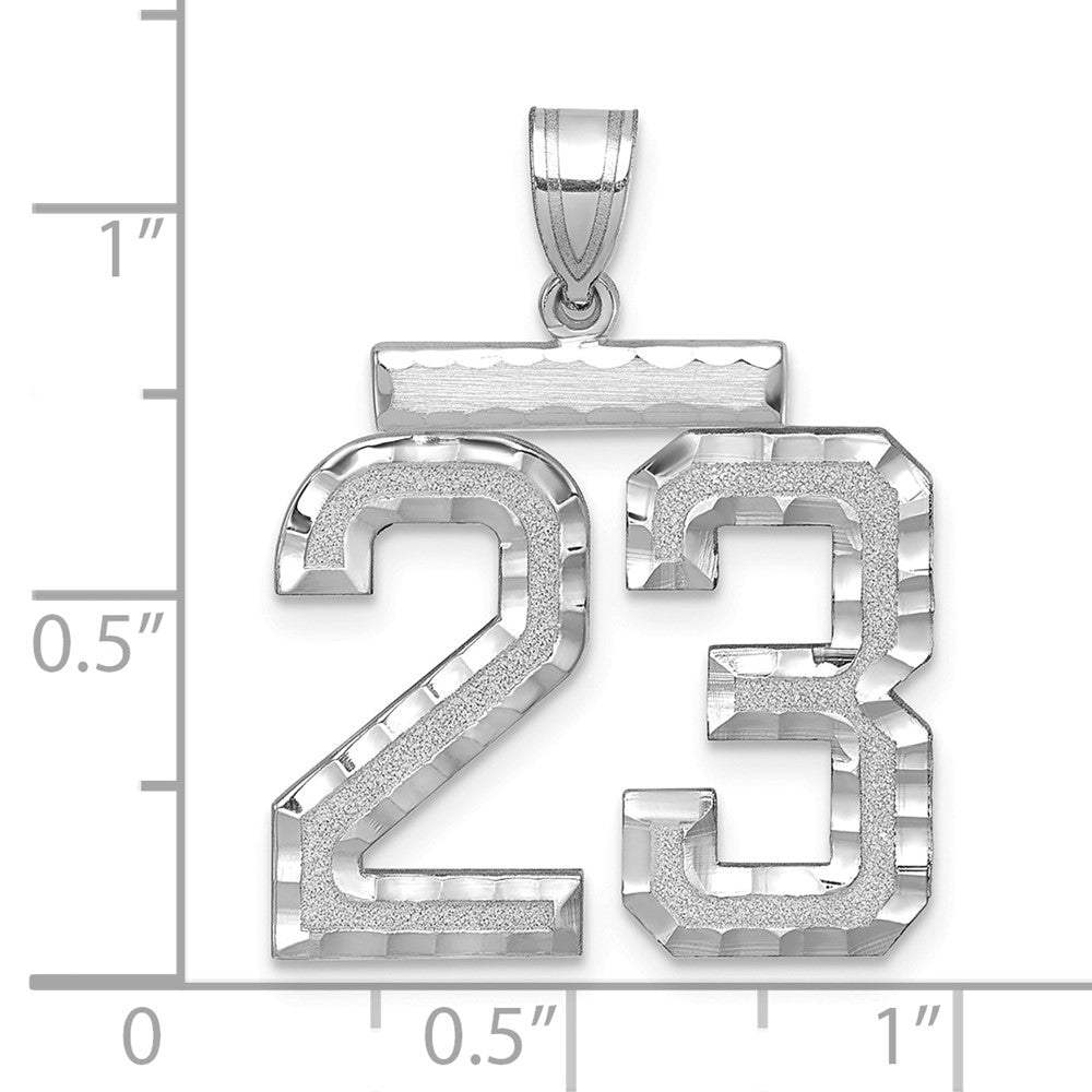 14k White Goldw Large Brushed Diamond-cut Number 23 Charm