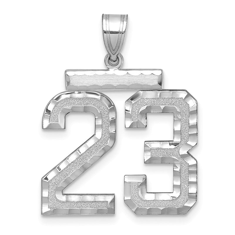 14k White Goldw Large Brushed Diamond-cut Number 23 Charm