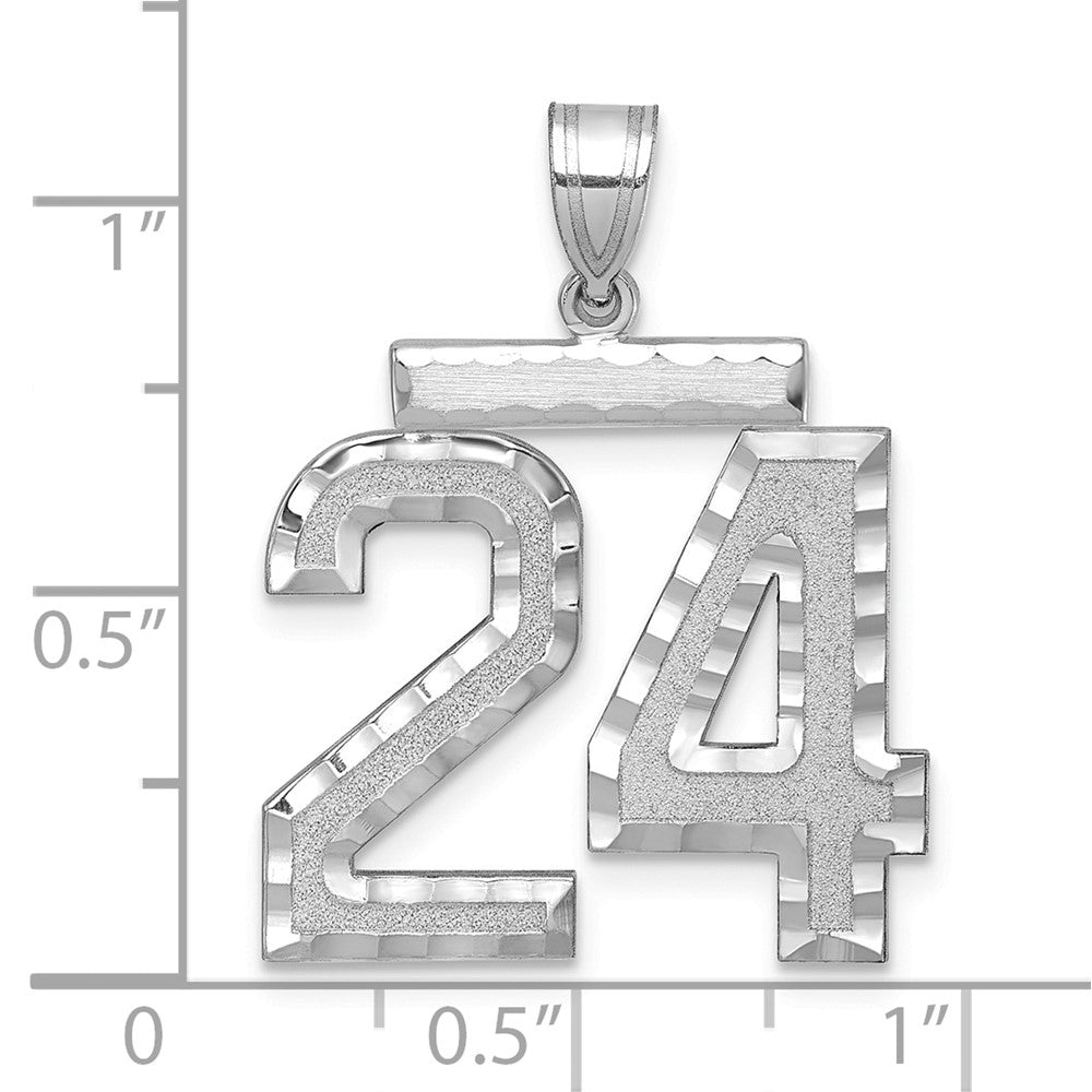 14k White Goldw Large Brushed Diamond-cut Number 24 Charm
