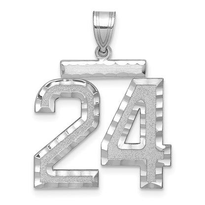 14k White Goldw Large Brushed Diamond-cut Number 24 Charm