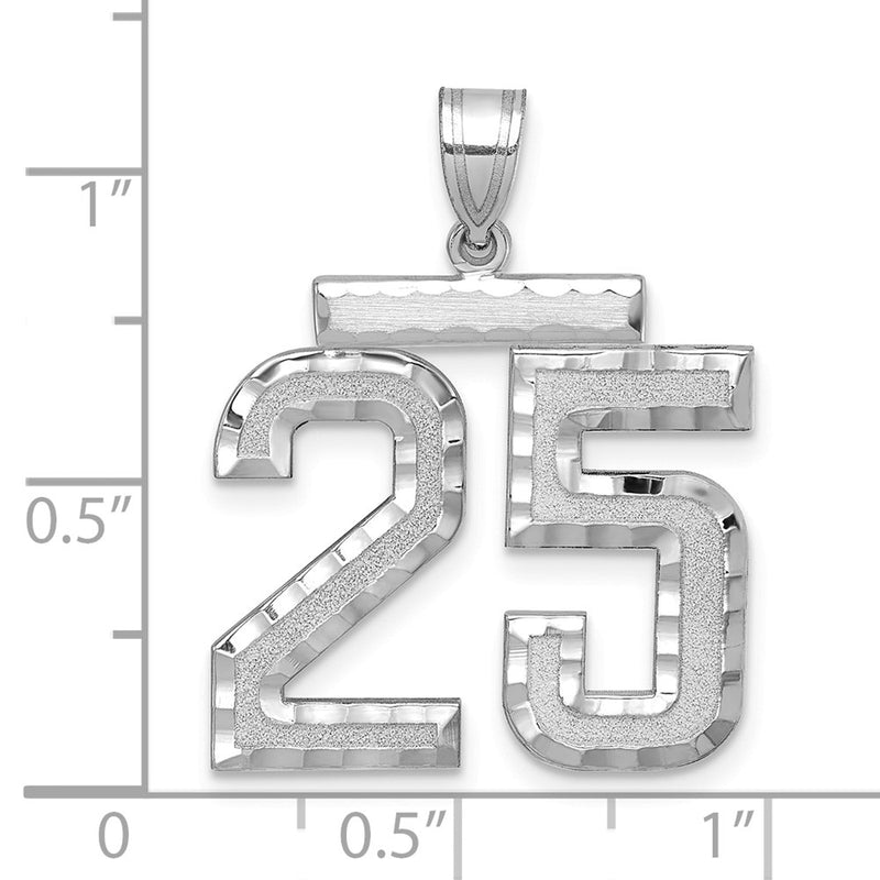 14k White Goldw Large Brushed Diamond-cut Number 25 Charm