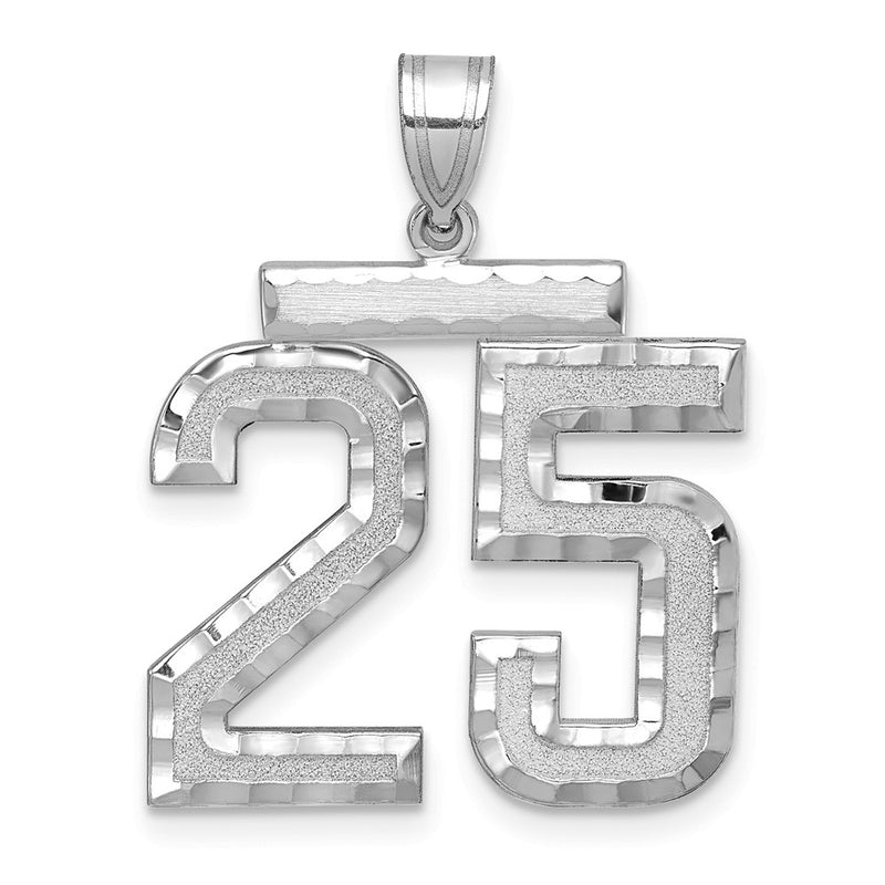14k White Goldw Large Brushed Diamond-cut Number 25 Charm