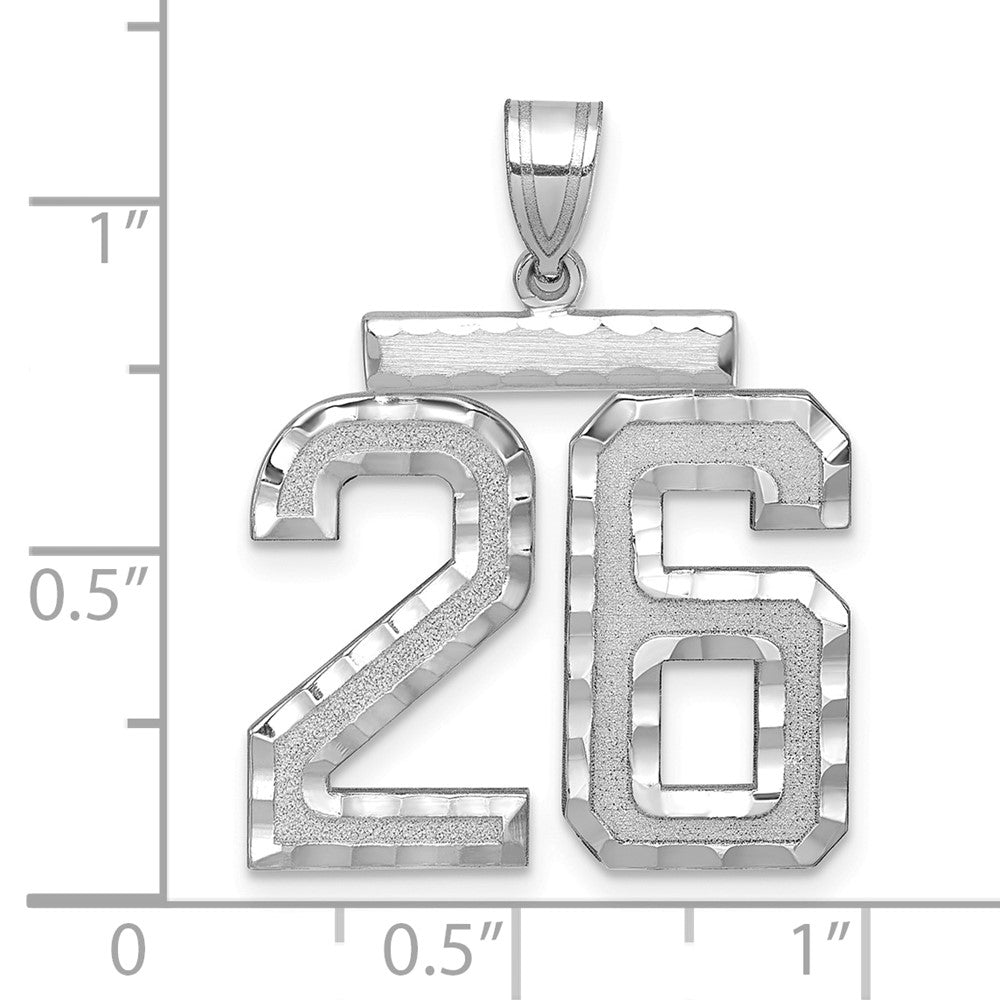 14k White Goldw Large Brushed Diamond-cut Number 26 Charm