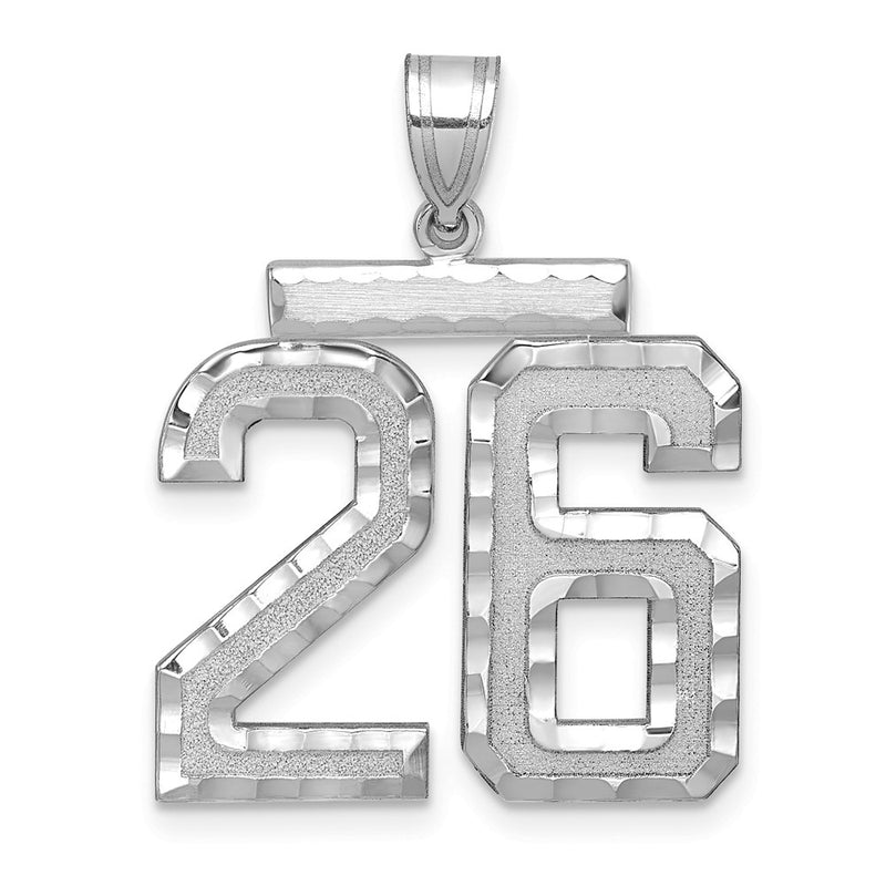 14k White Goldw Large Brushed Diamond-cut Number 26 Charm