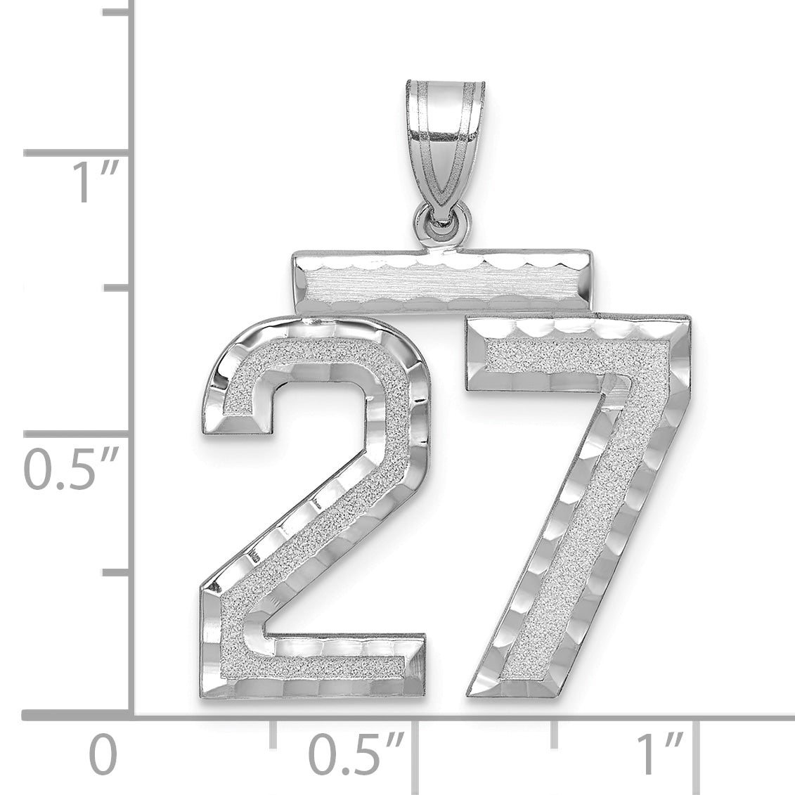 14k White Goldw Large Brushed  Diamond-cut Number 27 Charm