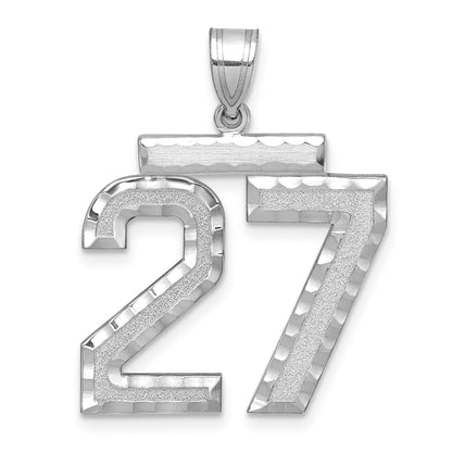14k White Goldw Large Brushed  Diamond-cut Number 27 Charm