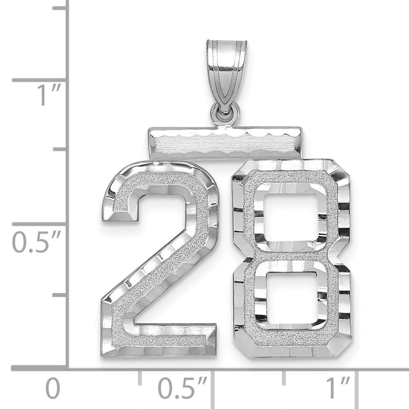 14k White Goldw Large Brushed  Diamond-cut Number 28 Charm