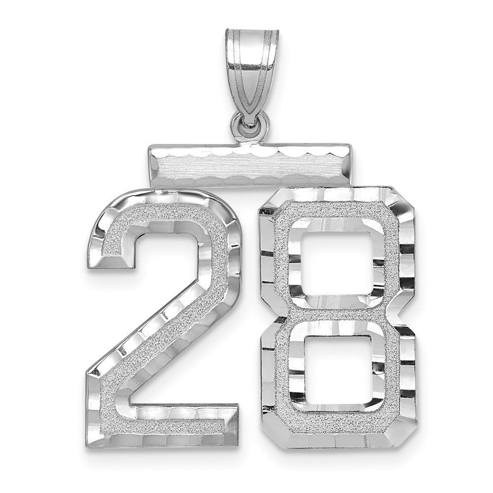 14k White Goldw Large Brushed  Diamond-cut Number 28 Charm