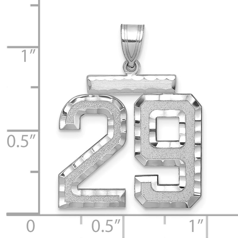 14k White Goldw Large Brushed Diamond-cut Number 29 Charm