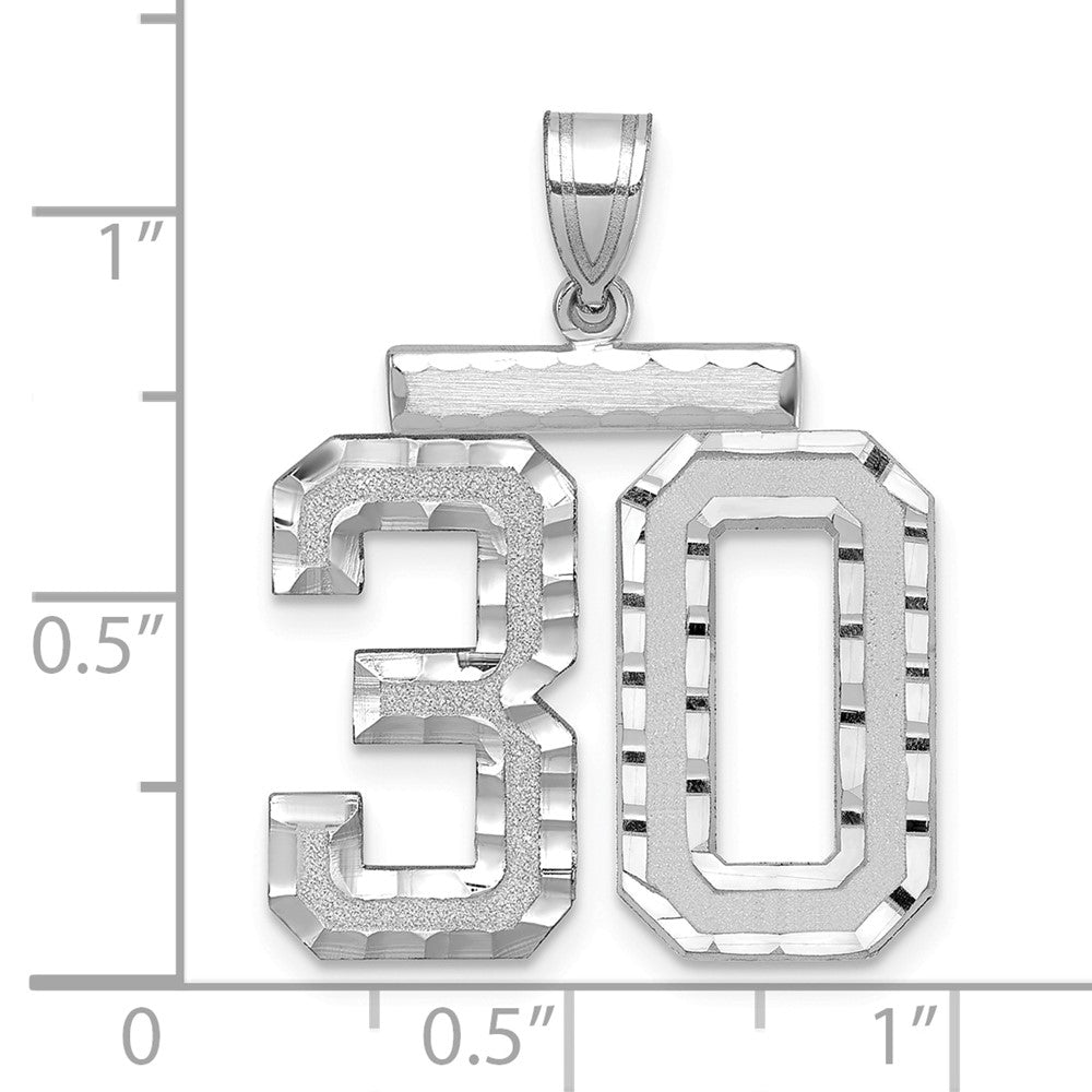 14k White Goldw Large Brushed Diamond-cut Number 30 Charm
