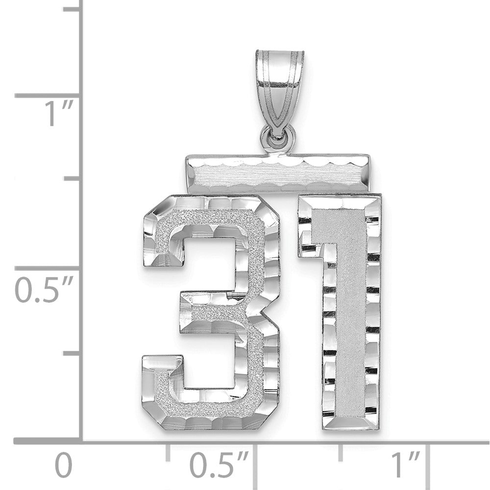 14k White Goldw Large Brushed Diamond-cut Number 31 Charm