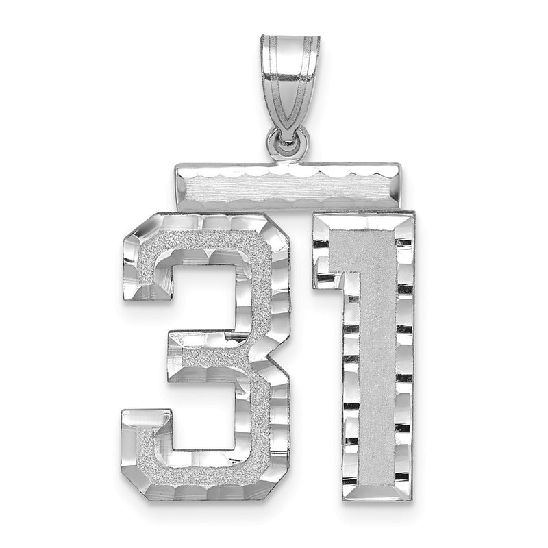 14k White Goldw Large Brushed Diamond-cut Number 31 Charm