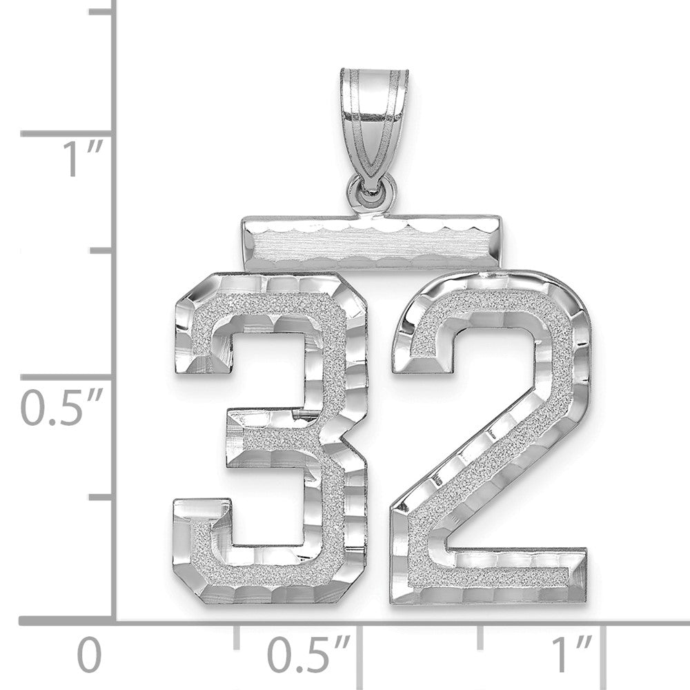 14k White Goldw Large Brushed Diamond-cut Number 32 Charm