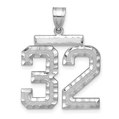 14k White Goldw Large Brushed Diamond-cut Number 32 Charm