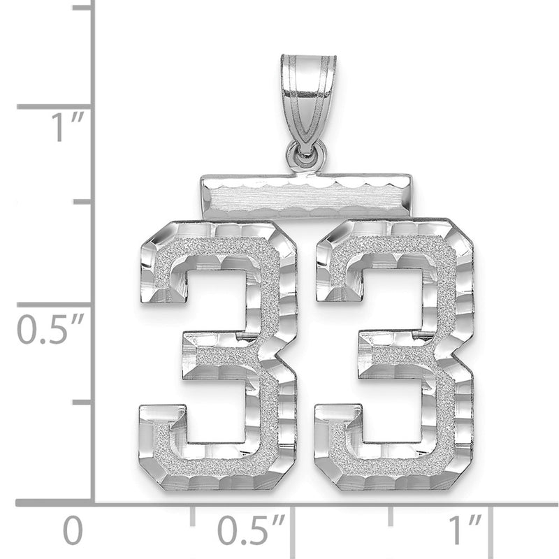 14k White Goldw Large Brushed Diamond-cut Number 33 Charm