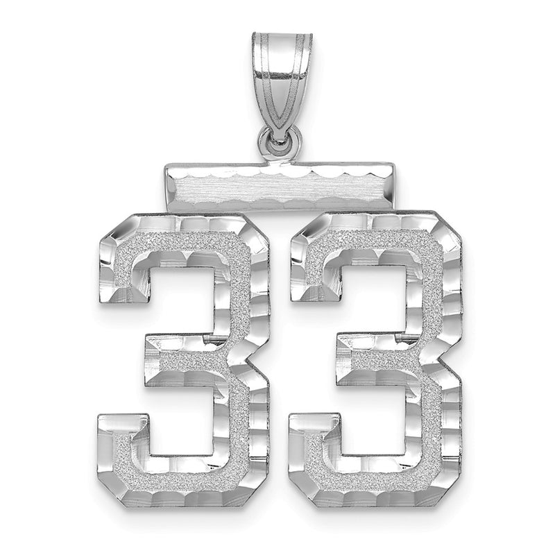 14k White Goldw Large Brushed Diamond-cut Number 33 Charm