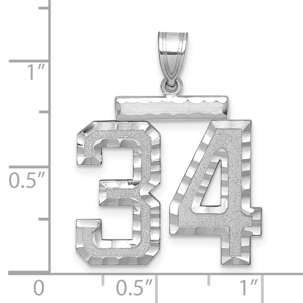 14k White Goldw Large Brushed Diamond-cut Number 34 Charm