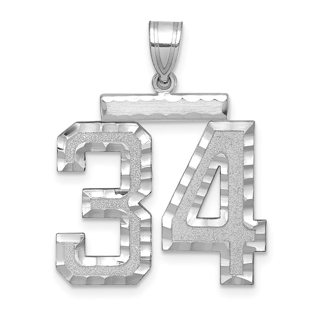 14k White Goldw Large Brushed Diamond-cut Number 34 Charm