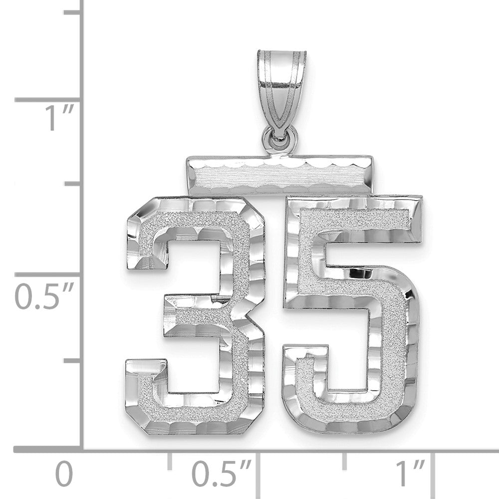 14k White Goldw Large Brushed Diamond-cut Number 35 Charm