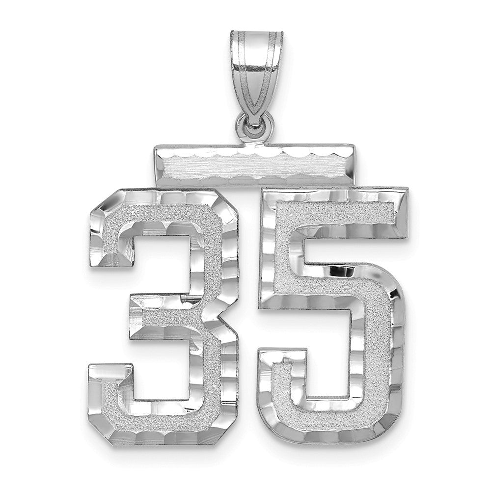 14k White Goldw Large Brushed Diamond-cut Number 35 Charm