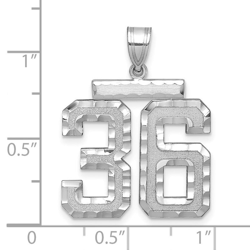14k White Goldw Large Brushed Diamond-cut Number 36 Charm