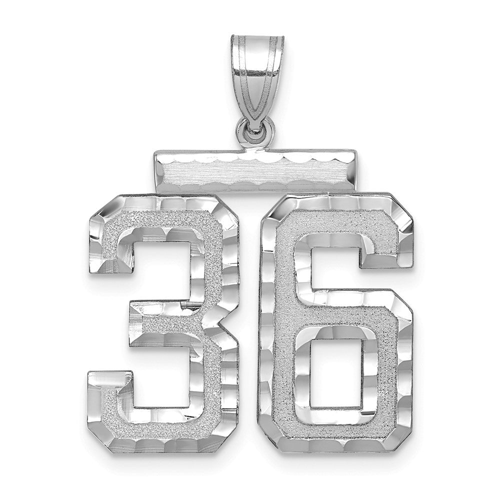 14k White Goldw Large Brushed Diamond-cut Number 36 Charm