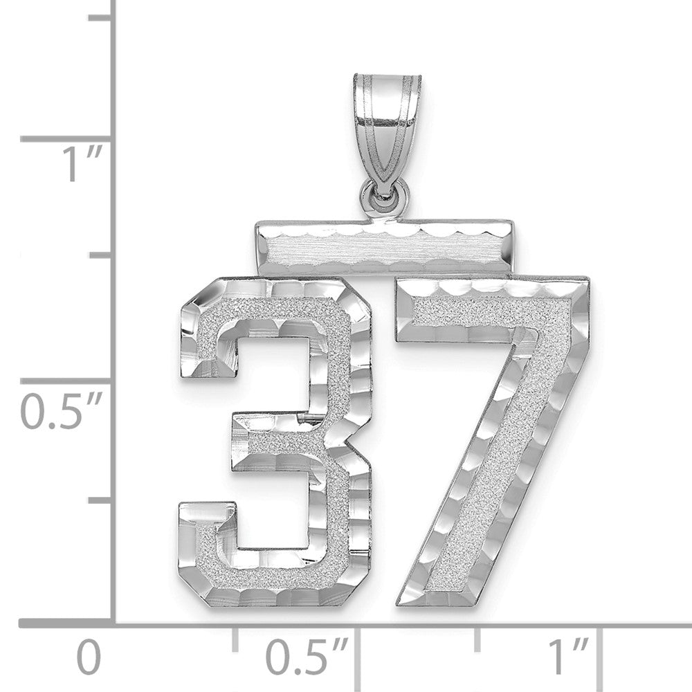 14k White Goldw Large Brushed Diamond-cut Number 37 Charm